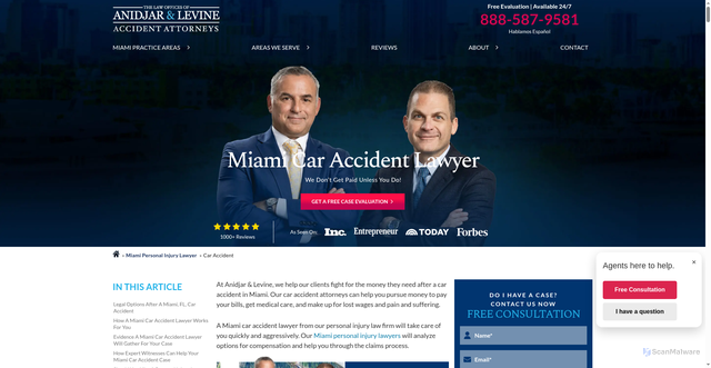 Security scan screenshot of https://www.anidjarlevine.com/areas-we-serve/miami-fl/car-accident-lawyer/