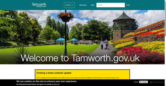 Security scan screenshot of http://www.tamworth.gov.uk/