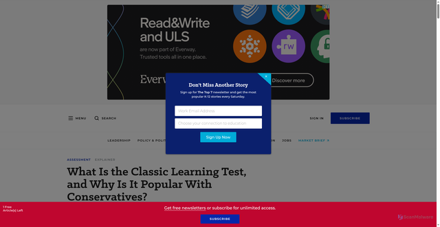 Security scan screenshot of https://www.edweek.org/teaching-learning/what-is-the-classic-learning-test-and-why-is-it-popular-with-conservatives/2025/09