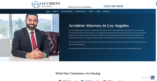 Security scan screenshot of https://accidentdefenders.com/