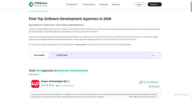 Security scan screenshot of https://c2creview.co/agency/top-leaders/software-development
