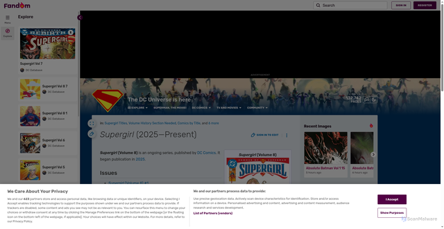 Security scan screenshot of https://dc.fandom.com/wiki/Supergirl_Vol_8