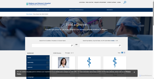 Security scan screenshot of https://physiciandirectory.brighamandwomens.org
