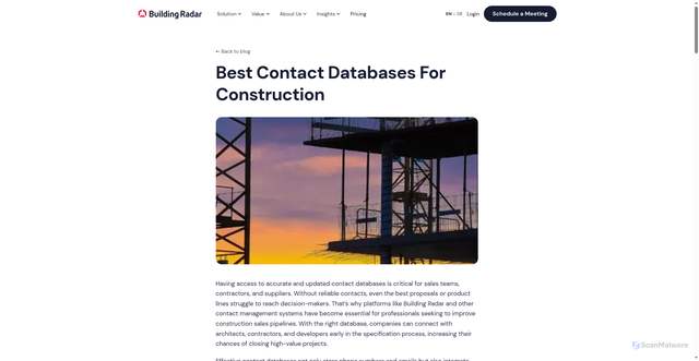 Security scan screenshot of https://buildingradar-jeane-website.web.app/construction-blog/best-contact-databases-for-construction