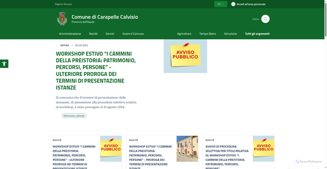 Security scan screenshot of https://www.comune.carapellecalvisio.aq.it/