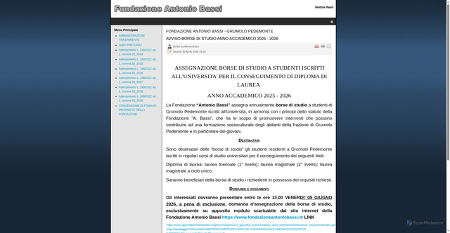 Security scan screenshot of https://www.fondazioneantoniobassi.it/