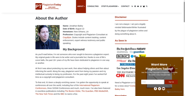 Security scan screenshot of https://www.plagiarismtoday.com/about-plagiarism-today/about-the-author/