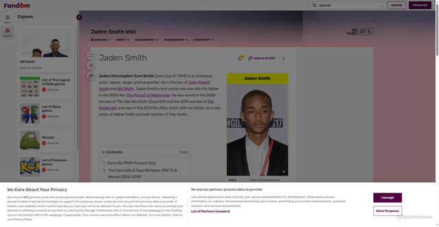 Security scan screenshot of https://jadensmith.fandom.com/wiki/Jaden_Smith