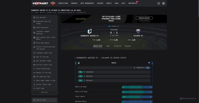Security scan screenshot of https://nostrabet.com/en/tips/minnesota-stars-fc-atlante-fc/
