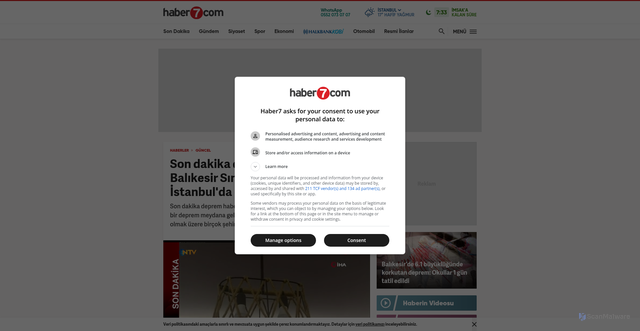 Security scan screenshot of https://www.haber7.com/guncel/haber/3574932-son-dakika-deprem-haberi-istanbulda-hissedilen-bir-deprem-meydana-geldi