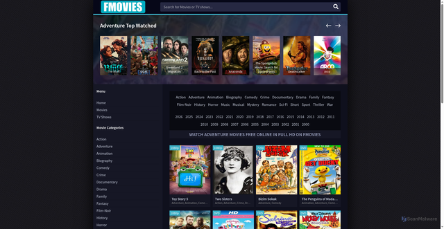 Security scan screenshot of https://fimovies.net/films/adventure/