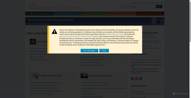 Security scan screenshot of https://www.archives.gov/records-mgmt
