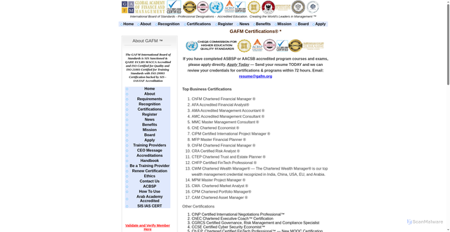 Security scan screenshot of https://www.aafm.org/certifications.html
