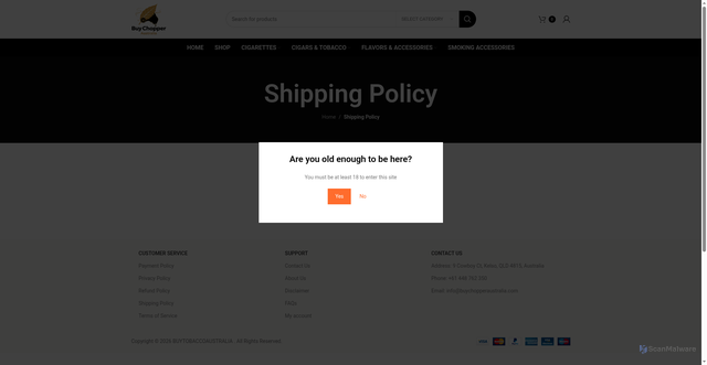 Security scan screenshot of https://buychopperaustralia.com/shipping-policy/
