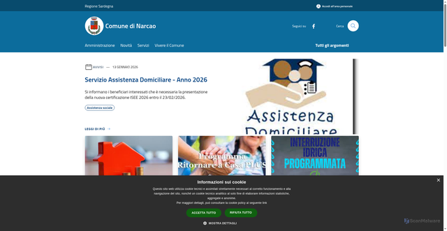 Security scan screenshot of https://www.comune.narcao.su.it/it