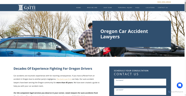 Security scan screenshot of https://www.gattilaw.com/personal-injury/car-accidents/