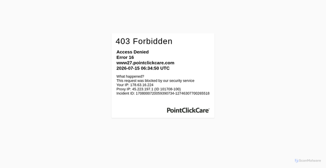 Security scan screenshot of https://www27.pointclickcare.com