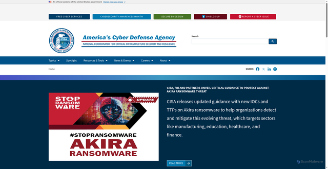 Security scan screenshot of https://cisa.gov/