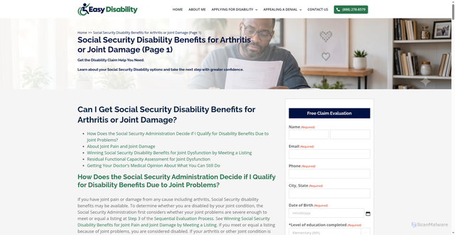 Security scan screenshot of https://easydisability.com/arthritis-joint-damage