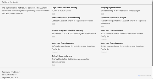 Security scan screenshot of https://taghkanicfiredistrict.gov/