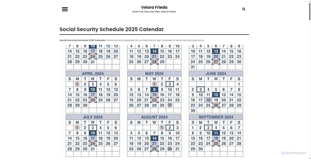 Security scan screenshot of https://velorafrieda.pages.dev/vlrgtbg-social-security-schedule-2025-calendar-frdpgte/