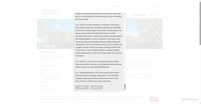 Security scan screenshot of https://www.wesleyan.edu/finance/foreignpayments/Stud_Stimulus%20Checks.html