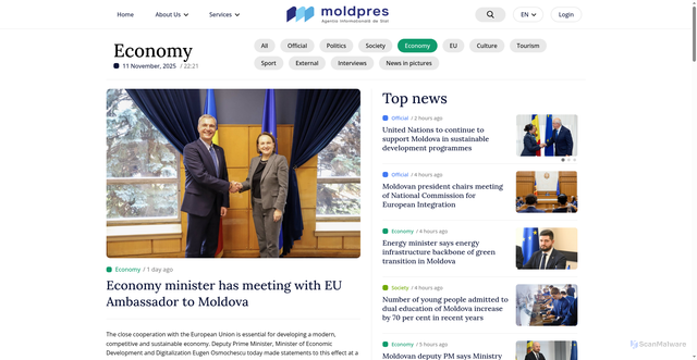 Security scan screenshot of https://www.moldpres.md/eng/economy/economy-minister-has-meeting-with-eu-ambassador-to-moldova