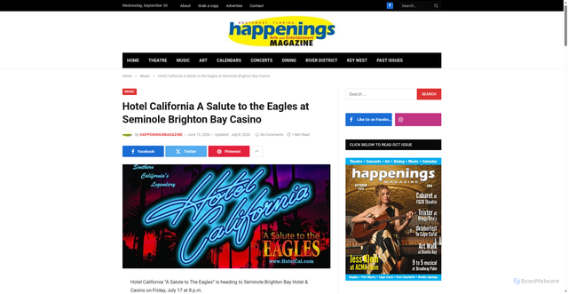 Security scan screenshot of https://www.happeningsmagazine.net/hotel-california-a-salute-to-the-eagles-at-seminole-brighton-bay-casino/