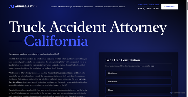 Security scan screenshot of https://www.arnolditkin.com/lpai/california/arnold-itkin/truck-accidents/