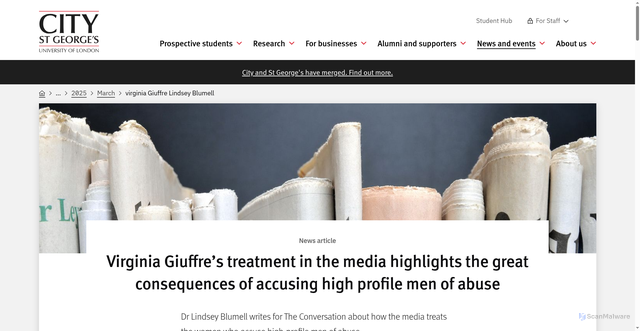 Security scan screenshot of https://www.citystgeorges.ac.uk/news-and-events/news/2025/march/virginia-giuffre-lindsey-blumell