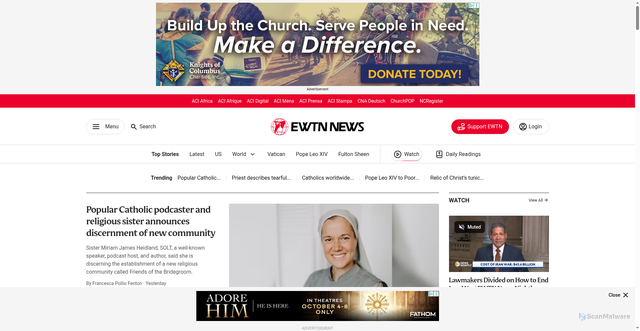 Security scan screenshot of https://www.catholicnewsagency.com