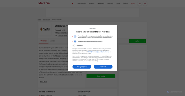 Security scan screenshot of https://www.edarabia.com/31555/walsh-university/