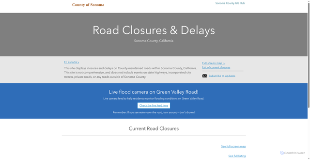 Security scan screenshot of https://roadclosures-sonomacounty.hub.arcgis.com/