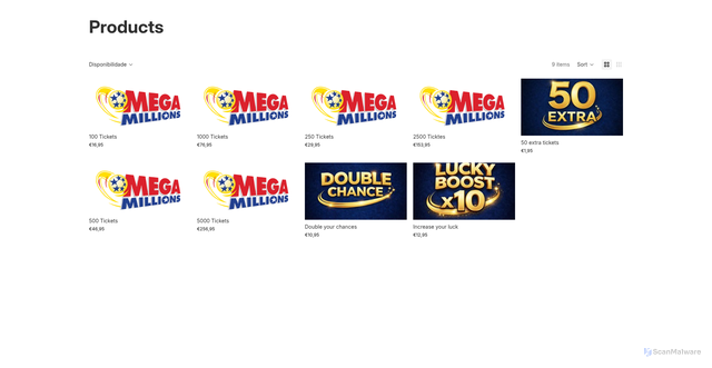 Security scan screenshot of https://megamilliontime.com/collections/all