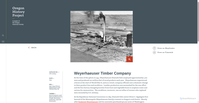 Security scan screenshot of https://www.oregonhistoryproject.org/articles/historical-records/weyerhaeuser-timber-company/