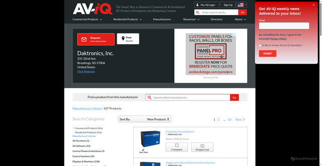 Security scan screenshot of https://www.av-iq.com/avcat/ctl1642/index.cfm?manufacturer=daktronics