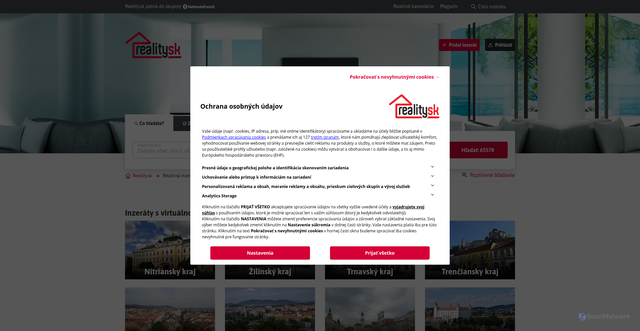 Security scan screenshot of https://reality.sk