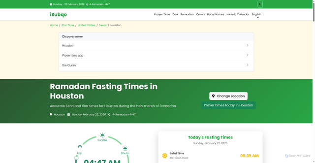 Security scan screenshot of https://isubqo.com/fasting-time/united-states/texas/houston