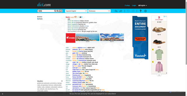 Security scan screenshot of https://www.dict.com/spanish-english/lluvia