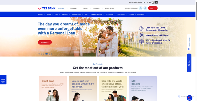 Security scan screenshot of https://yes.bank.in