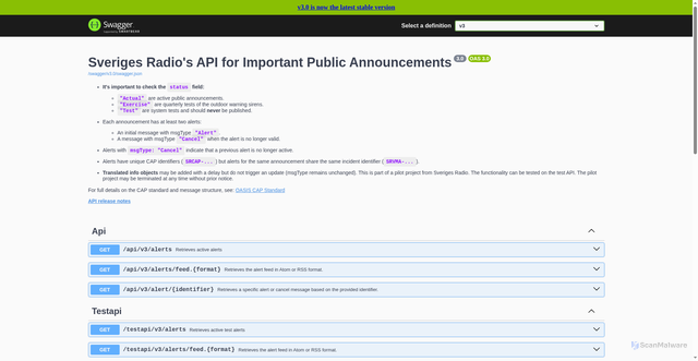 Security scan screenshot of https://vmaapi.sr.se/