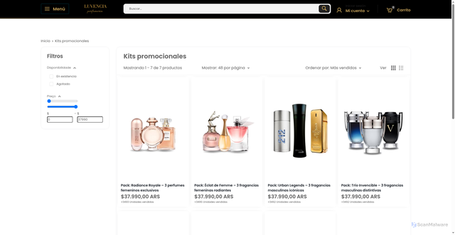 Security scan screenshot of https://luvenciaperfumeria.shop/collections/kits-promocionales-1