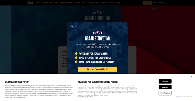 Security scan screenshot of https://vote.nba.com/en/howto