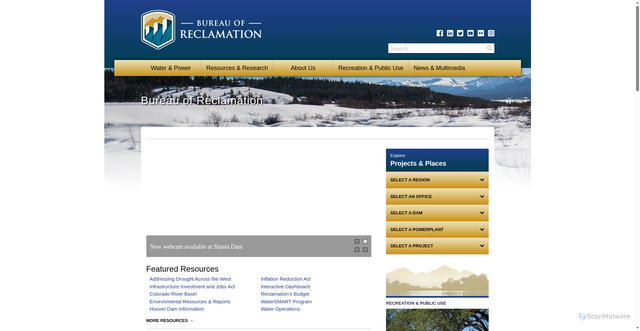 Security scan screenshot of https://usbr.gov/