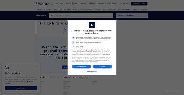 Security scan screenshot of https://www.translate.com/dictionary/bengali-english/earthquake-9366954