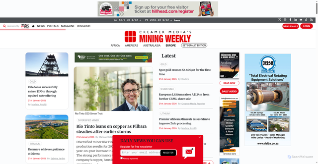 Security scan screenshot of https://miningweekly.com