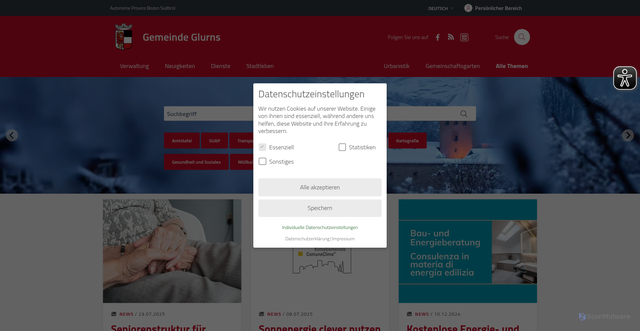 Security scan screenshot of https://www.comune.glorenza.bz.it/de