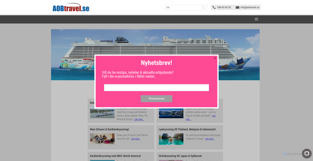 Security scan screenshot of https://aobtravel.se