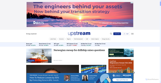 Security scan screenshot of https://www.upstreamonline.com