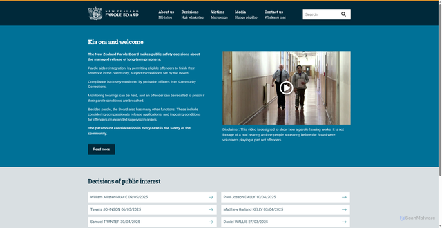 Security scan screenshot of https://www.paroleboard.govt.nz/